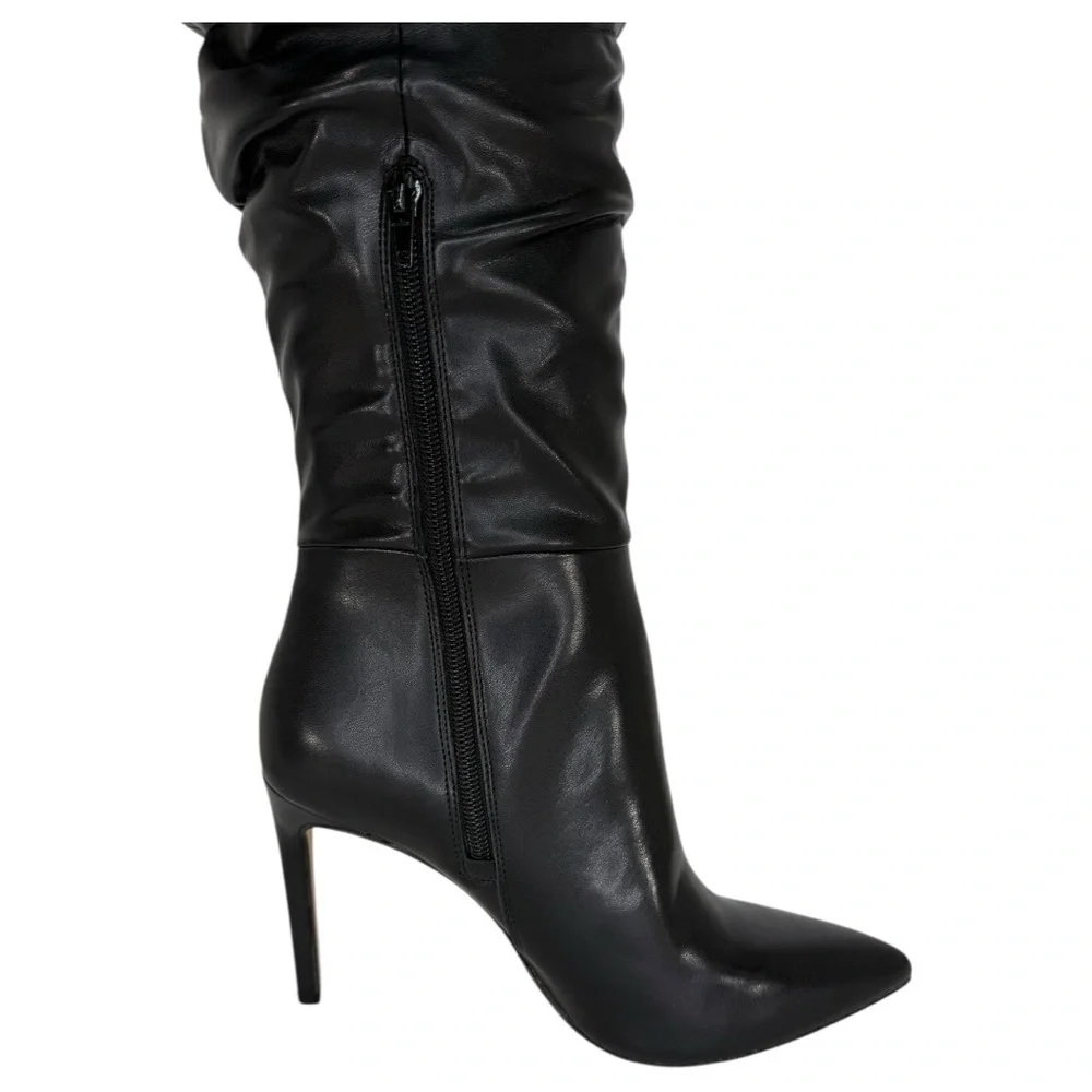 INC Iyonna Black Faux Leather Ruched Shaft OTK Heeled Womens Boots Size 8M